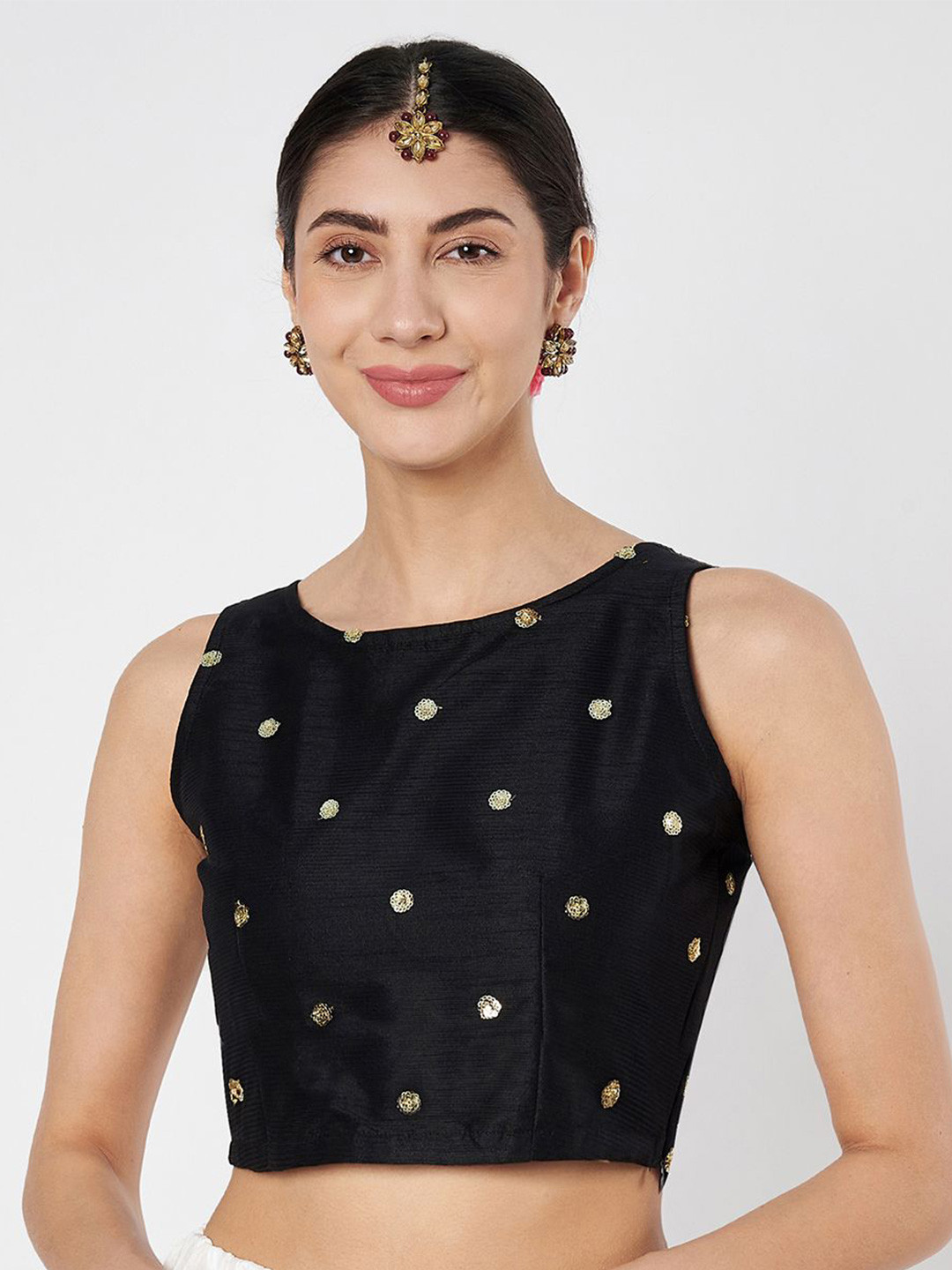 studio rasa Polka Dot Embroidered Crop Top