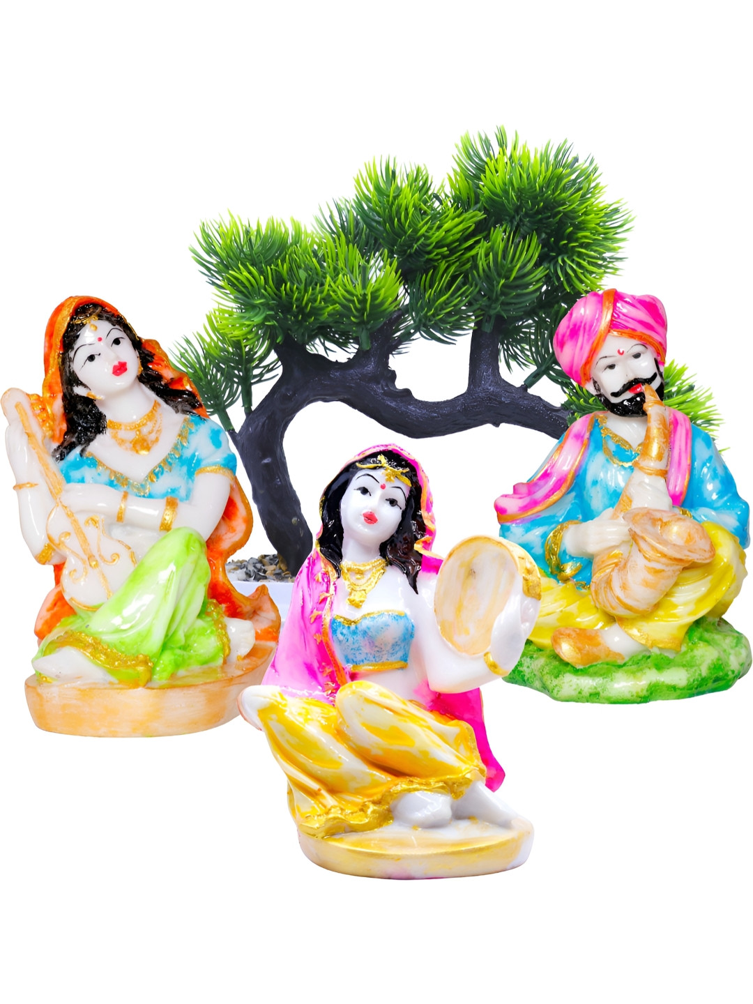 Aura White & Pink 4 Pieces Playing and Bosic Artifical Plant Figurine Showpieces