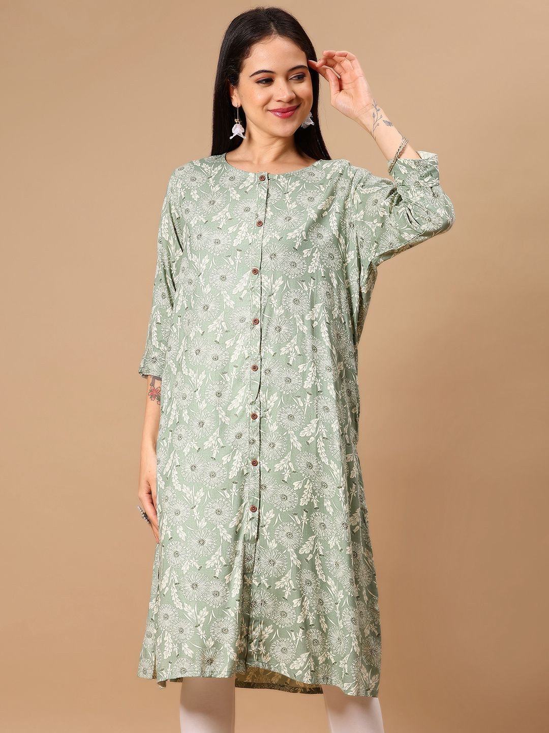 V-Mart Women Abstract Printed Sequinned Aline Knee Length Kurta