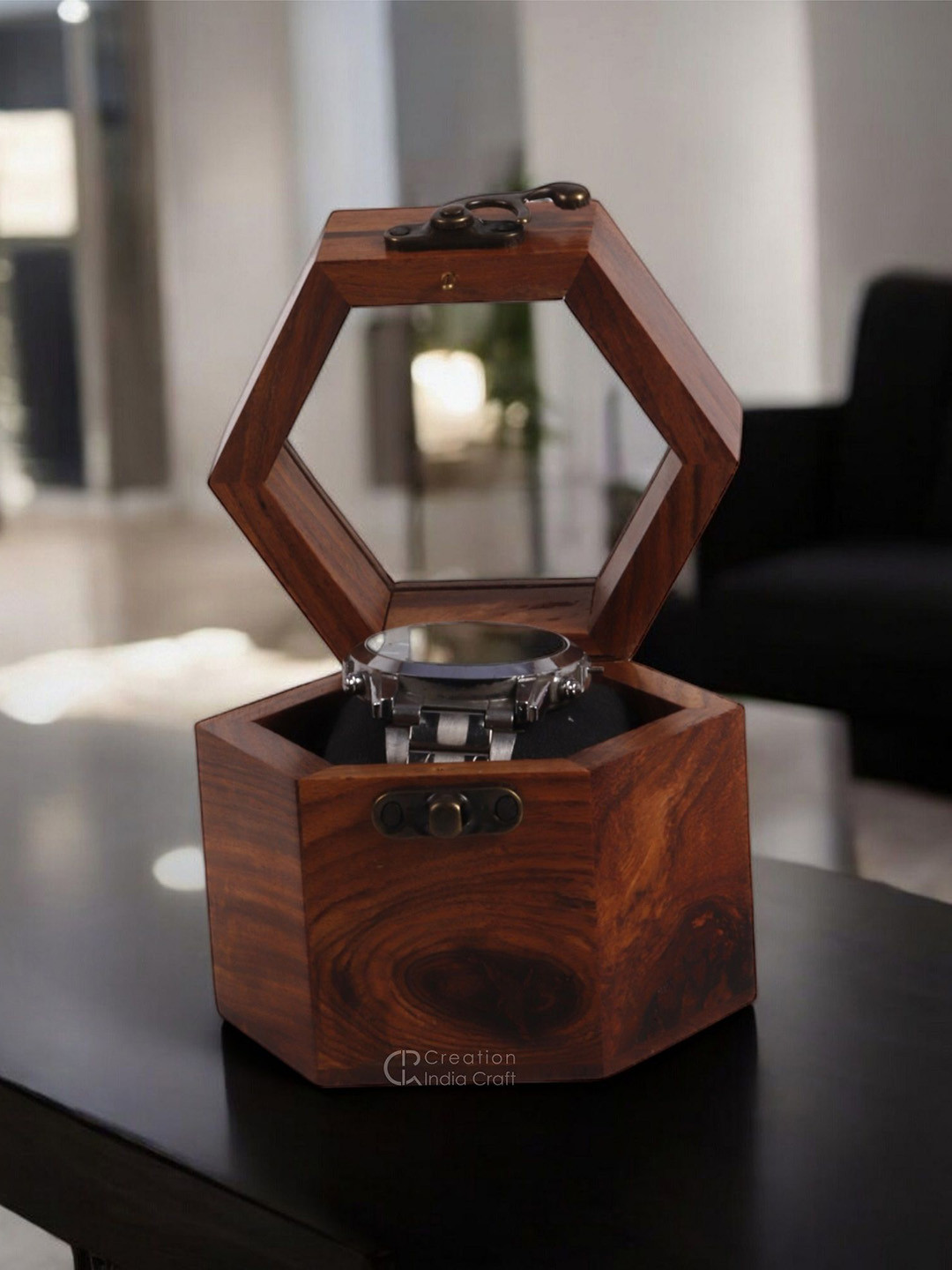 Creation India Craft Brown 1 Slot Wooden Watch Organiser