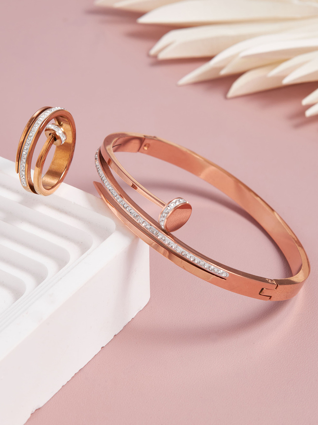 GC Jewelery Rose Gold-Plated Bracelet & Ring Set