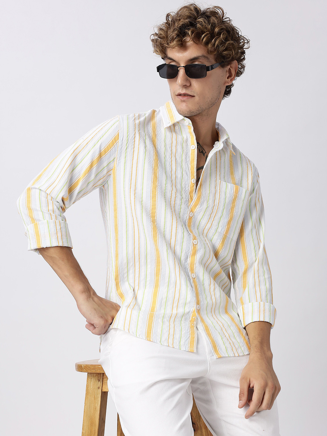 HERE&NOW Slim Fit Multi Striped Seersucker Opaque Casual Shirt