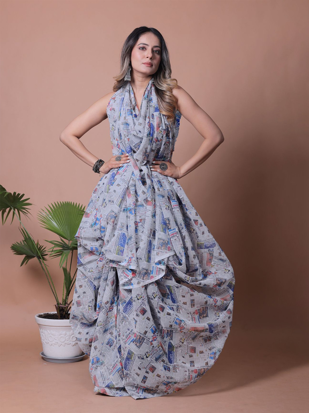 Anneca Abstract Printed Pure Georgette Saree