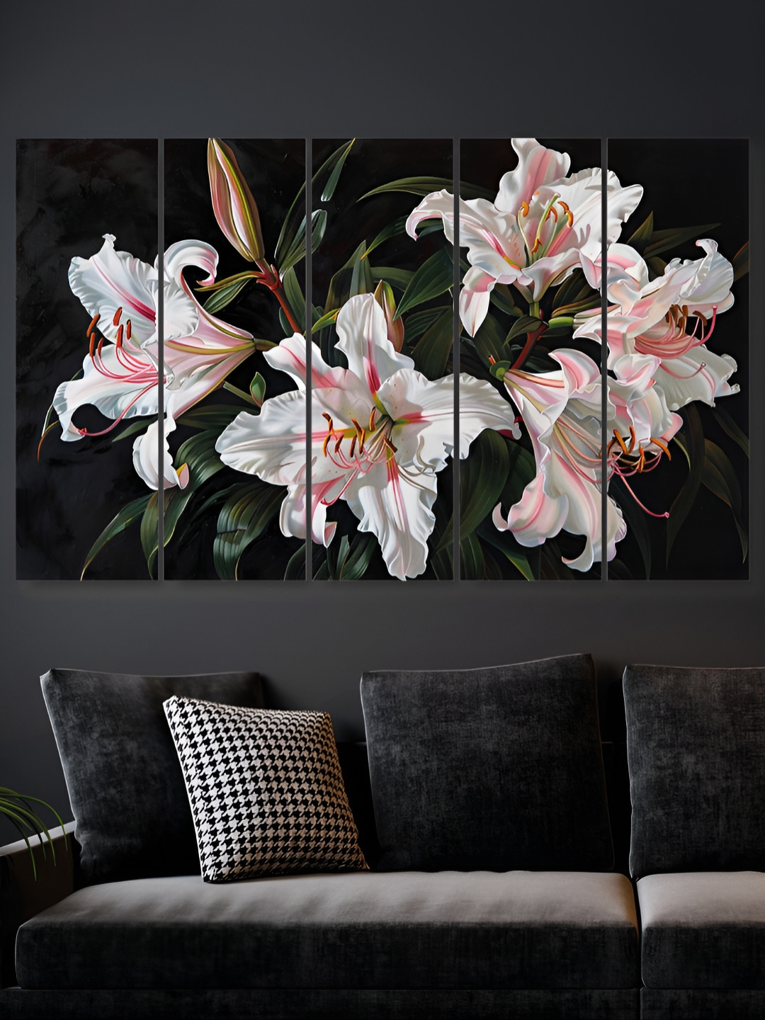 RANDOM Black & White 5 Pieces Floral and Botanical Synthetic Wood Wall Arts