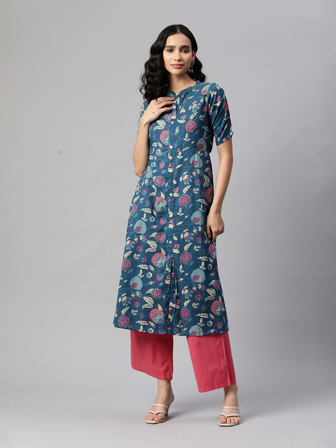 KALINI Women Floral Printed  Regular Aline Calf Length Kurta