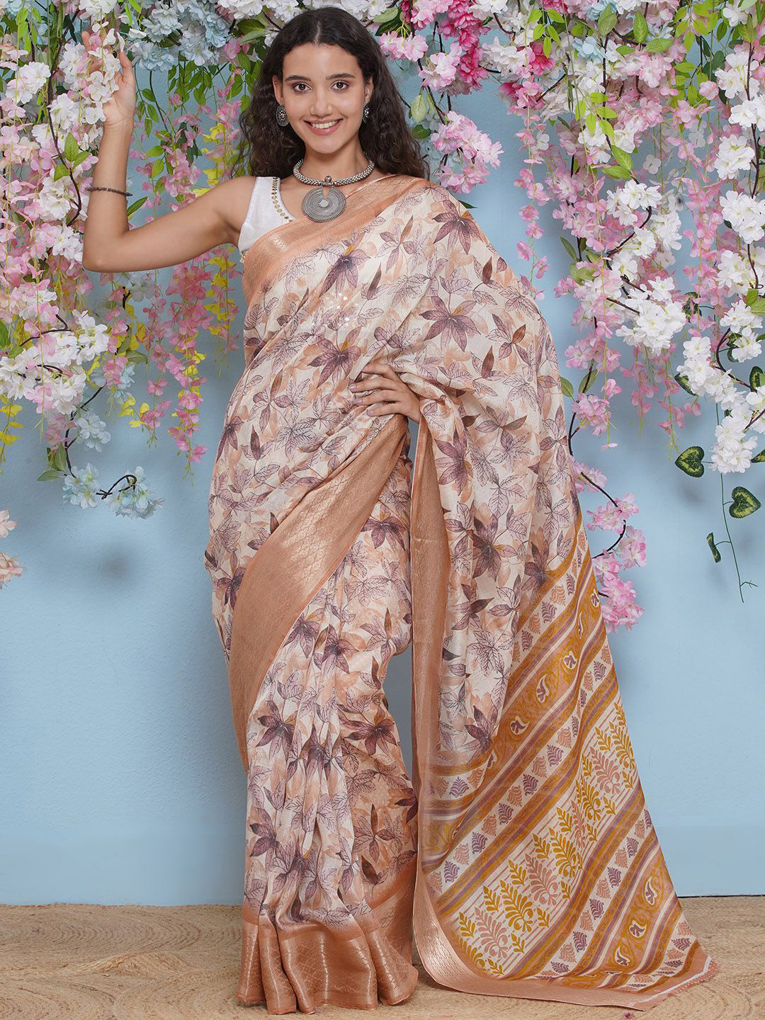 LABEL KASHI Floral Printed Zari Saree