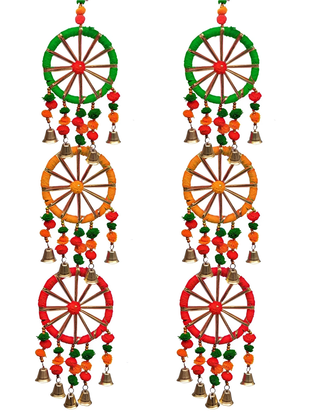 Sellplus 2-Pcs Green & Yellow Gota Circle Wall Hanging