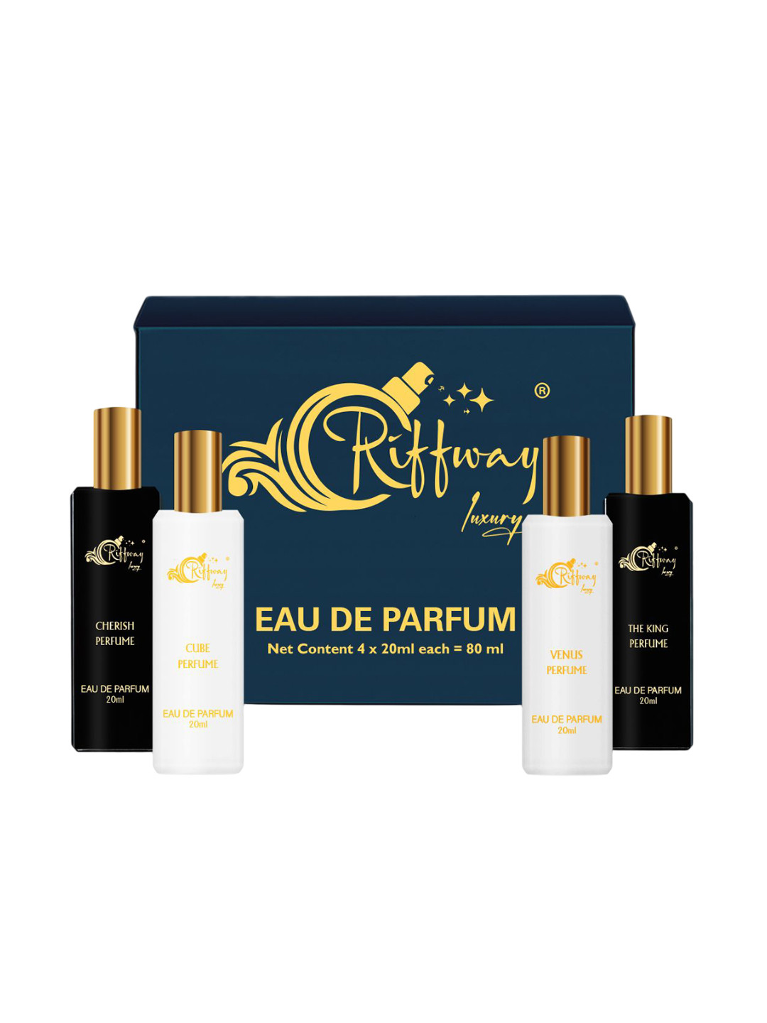 riffway Set Of 4 Venus, Cube, Cherish & The King Long Lasting EDP 20 ml Each