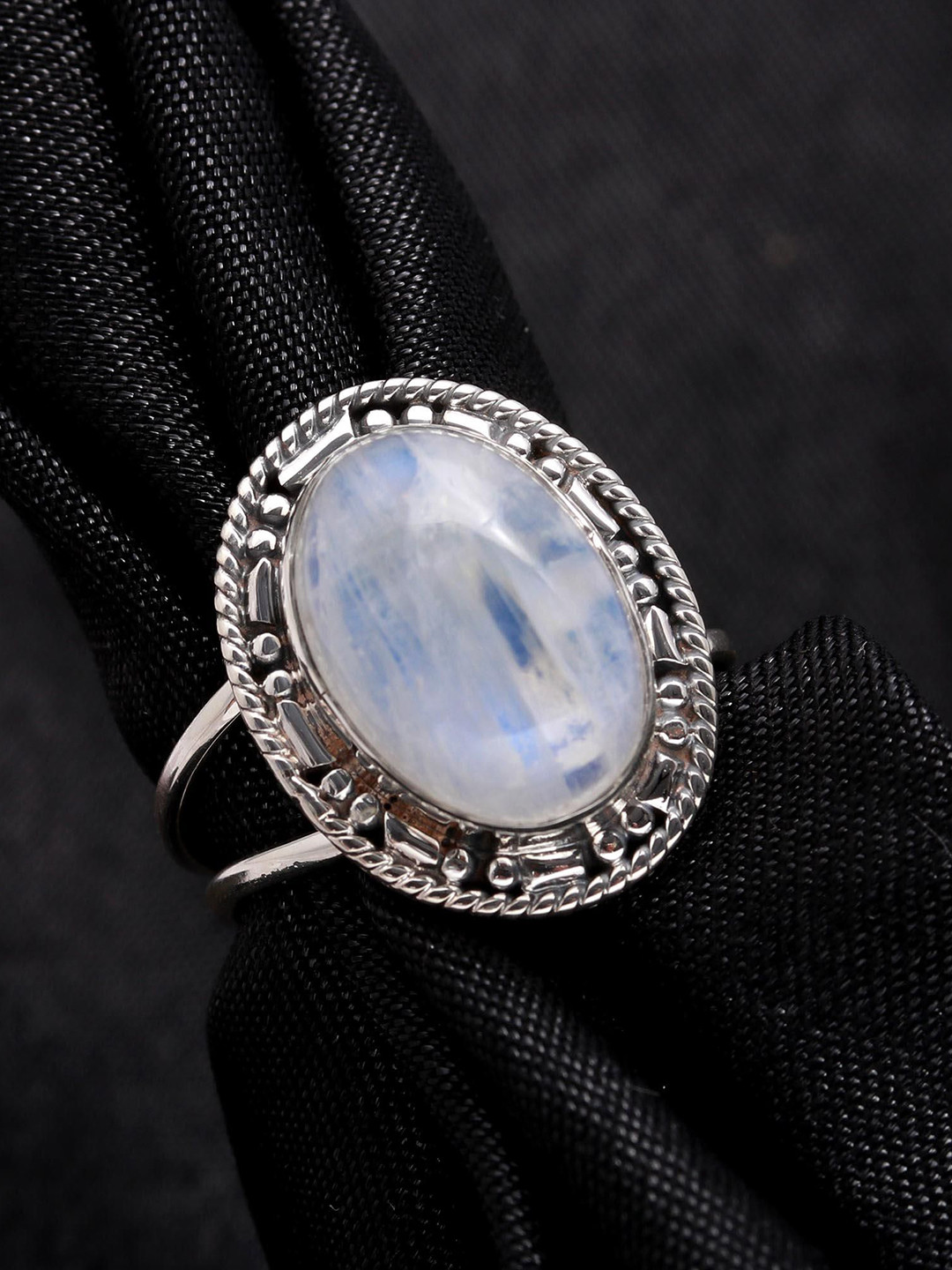 ORO ALMA Minimalist Rainbow Moonstone Silver Ring