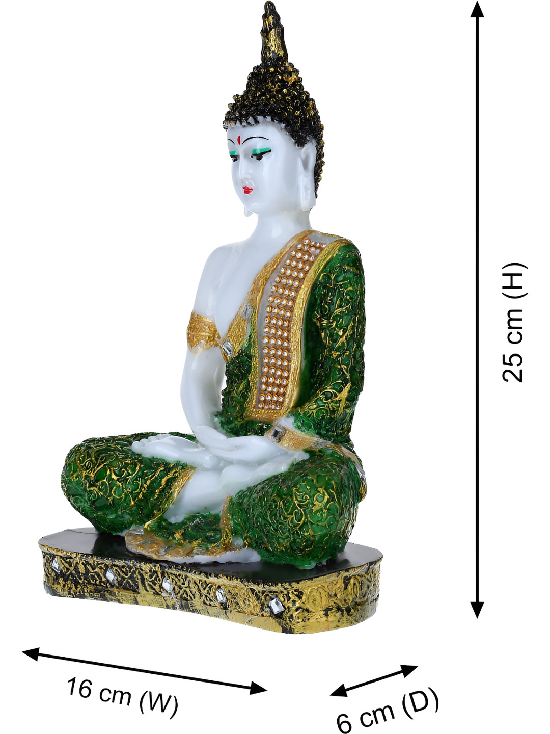 Aura Buddha Green Polyresin Glossy Living Room Large Showpiece - 9.8 Inches
