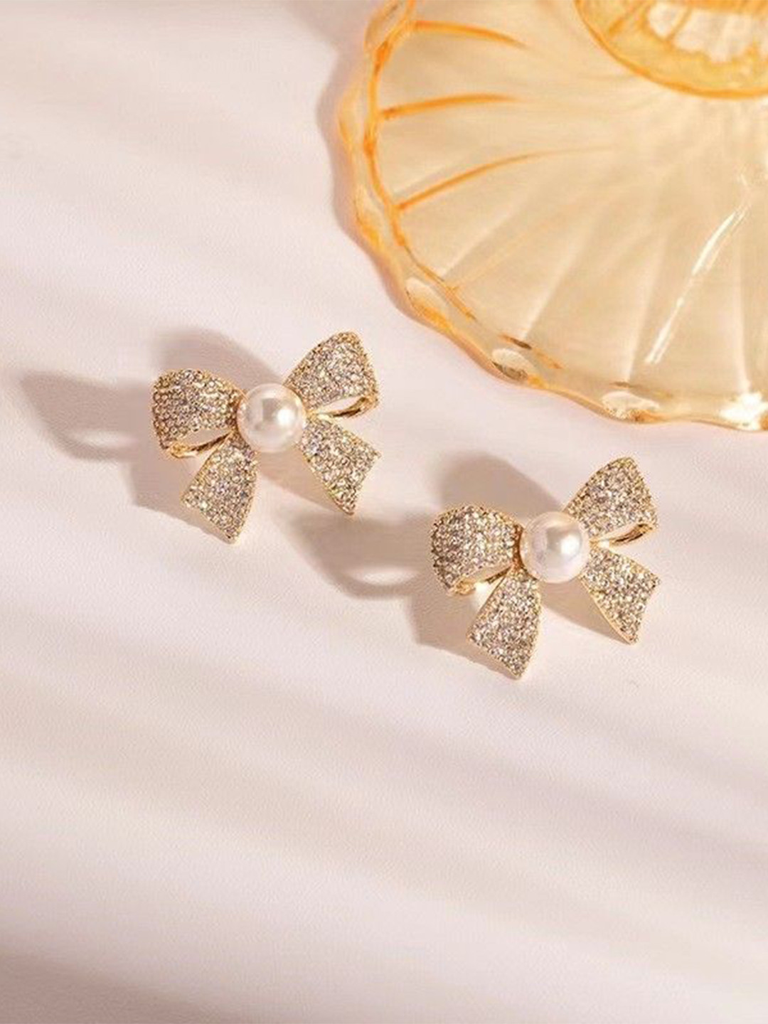 MEENAZ MEENAZ Gold Plated Artificial Stones Studded Chunky Contemporary Korean Studs