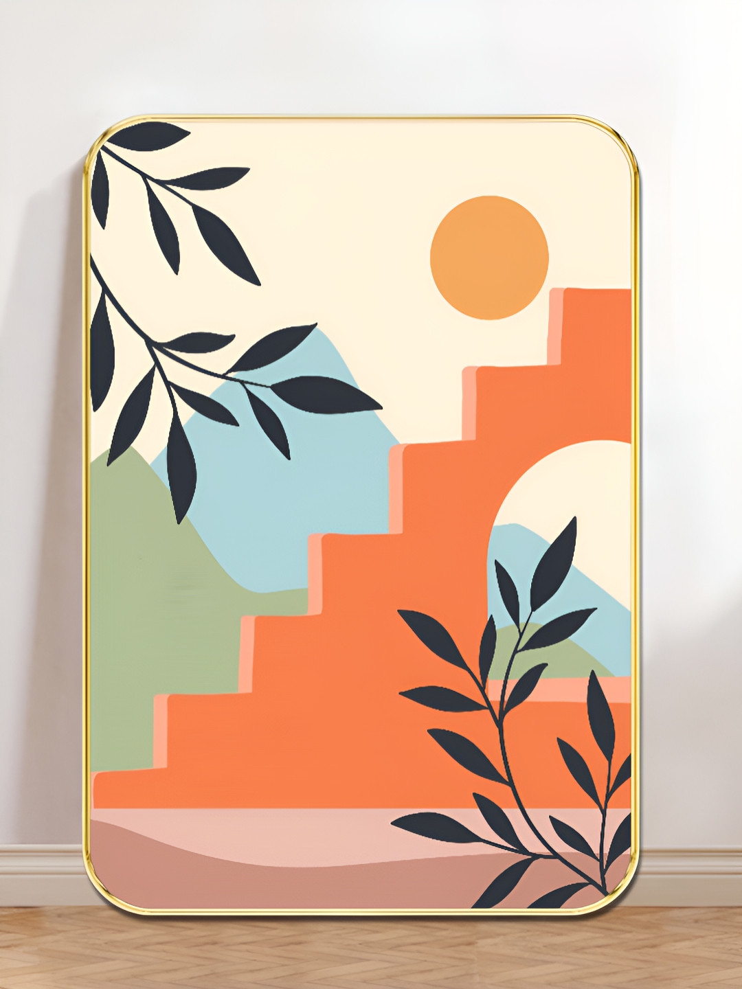 Myntra Elegant Homes Beige & Orange Wooden Abstract Wall Art