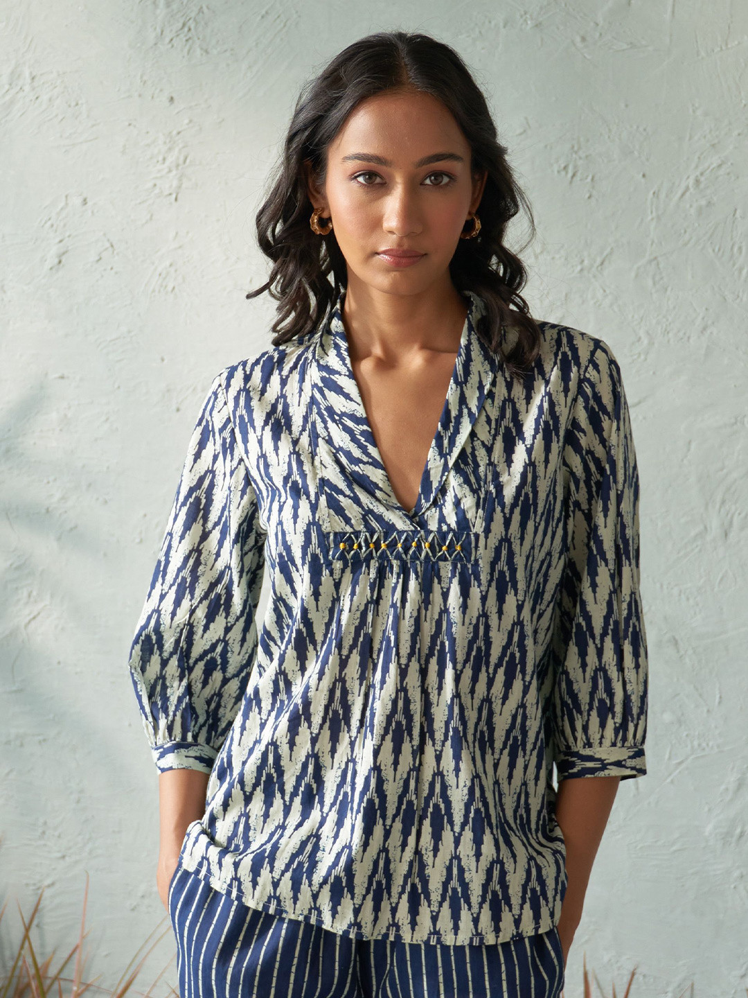 Canoopi Floral Print Puff Sleeve Cotton Shirt Style Top