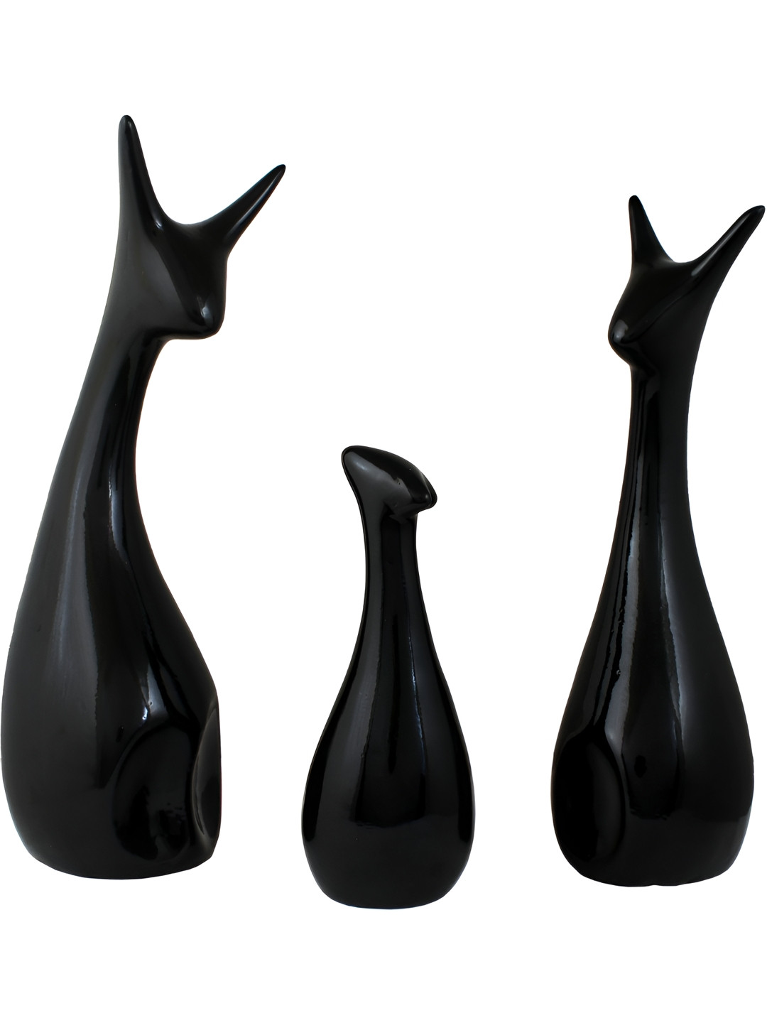 Aura Cats Black Polyresin Matte Living Room Set of 3 Small Showpieces -