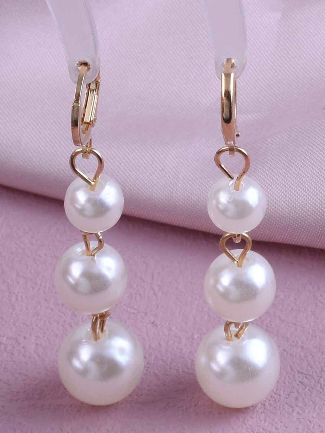 DressBerry Gold-Plated Pearls Beaded Korean Styled Circular Drop Earrings