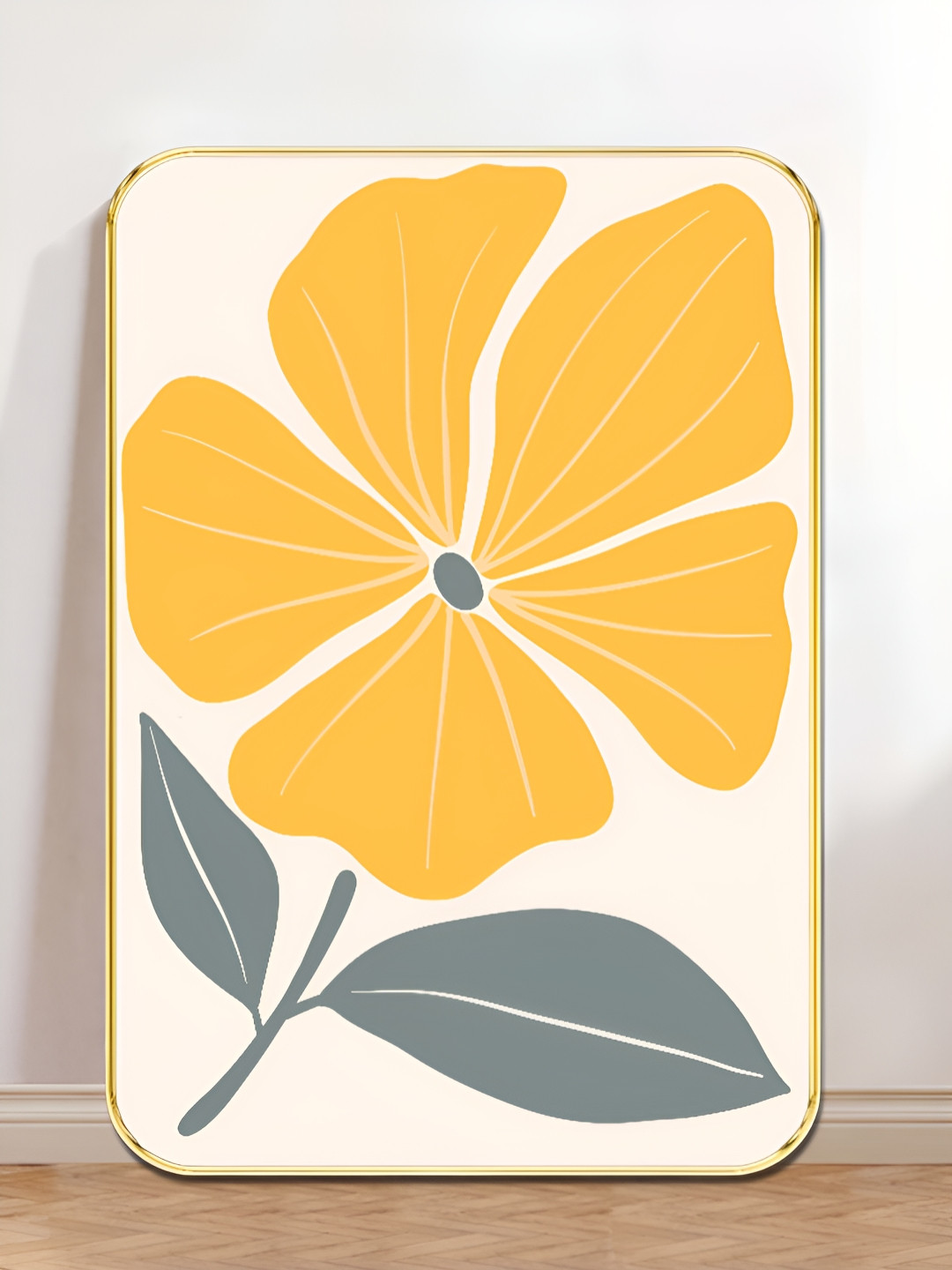 Myntra Elegant Homes White & Mustard 1 Piece Wood Floral and Botanical Wall Paintings