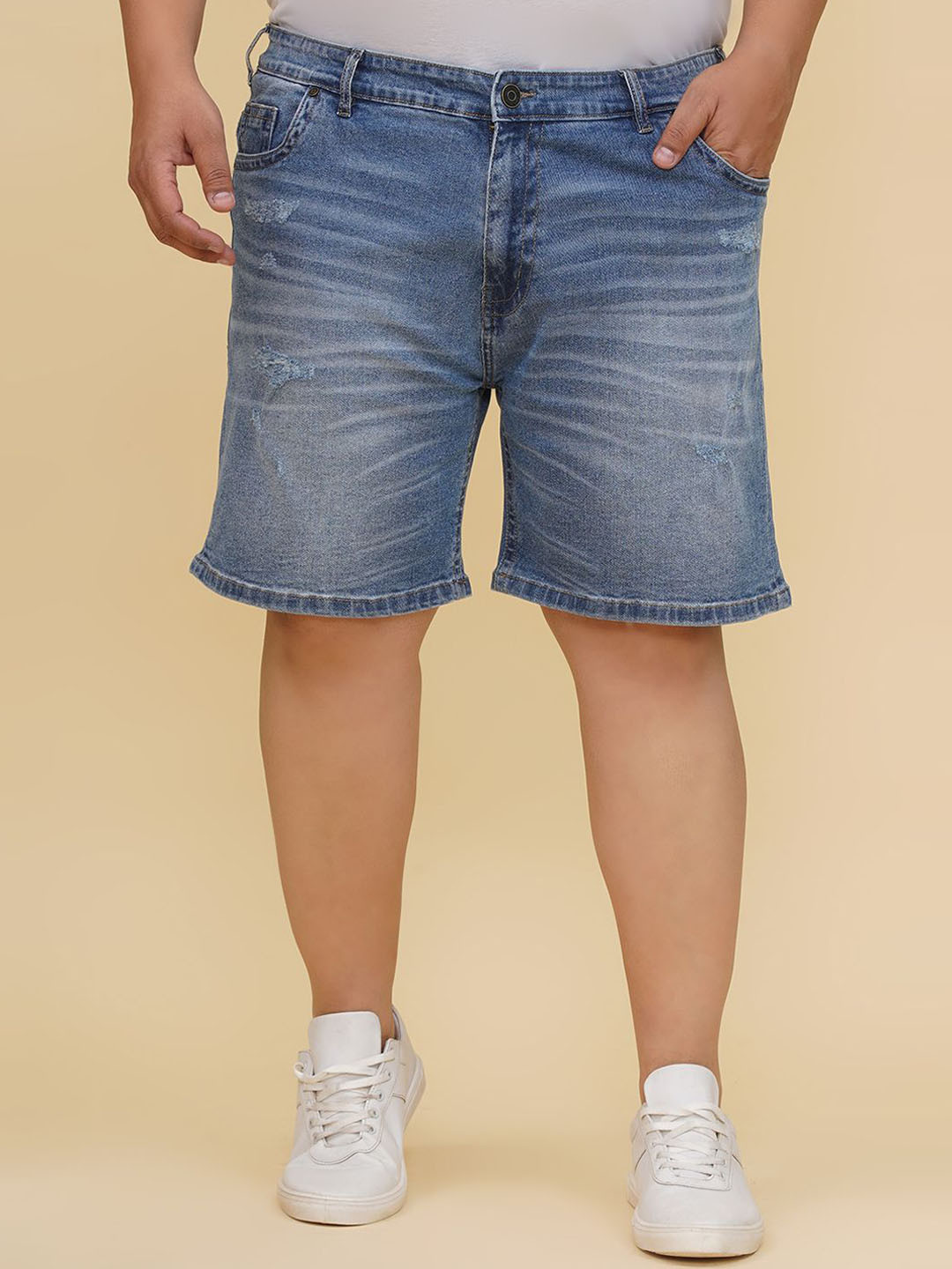 John Pride Plus Size Men Washed Denim Denim Shorts
