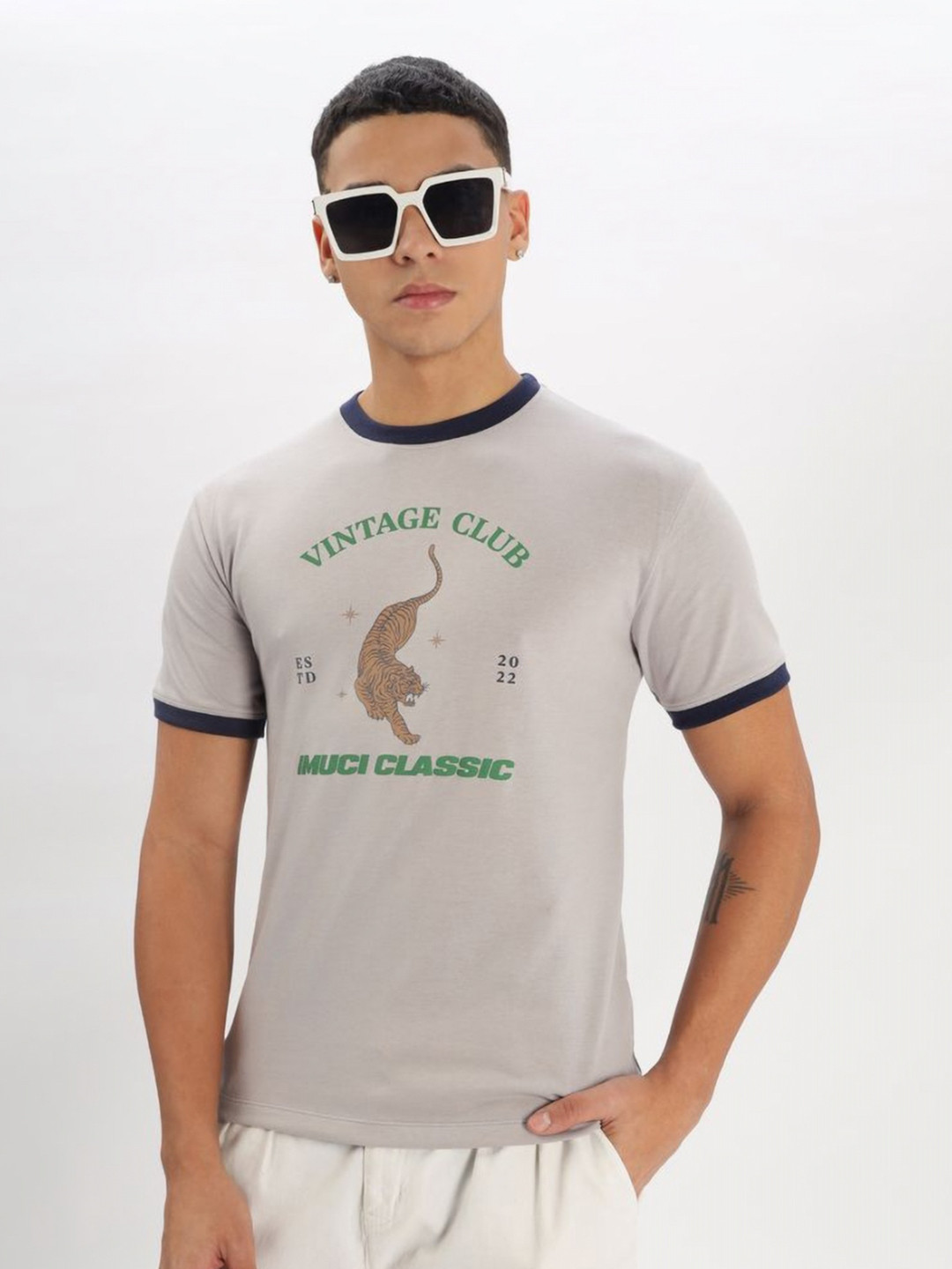 IMUCI Animal Graphic Printed Round Neck Pure Cotton T-Shirt