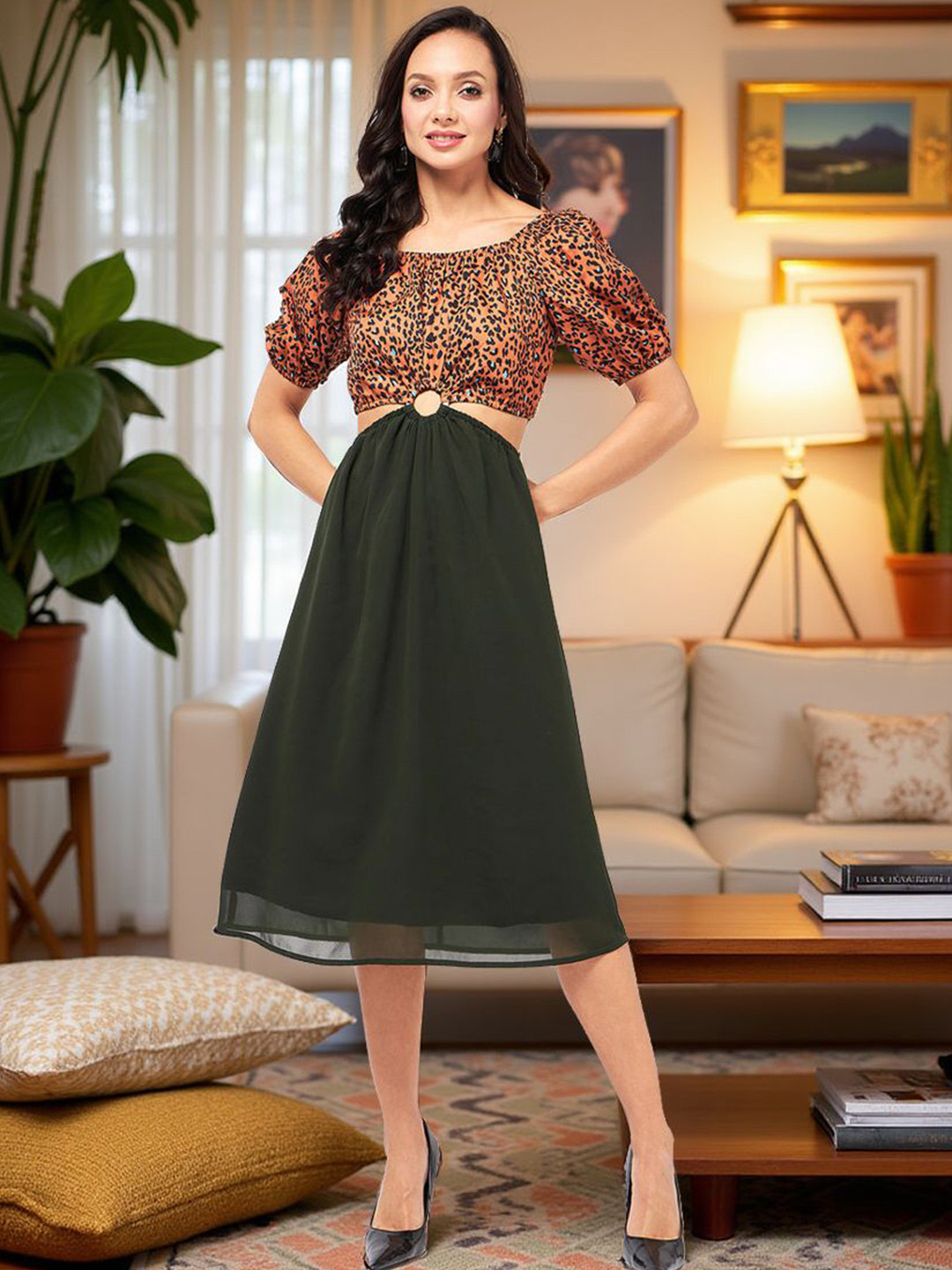 Zima Leto Print Off-Shoulder Crepe Short Dress