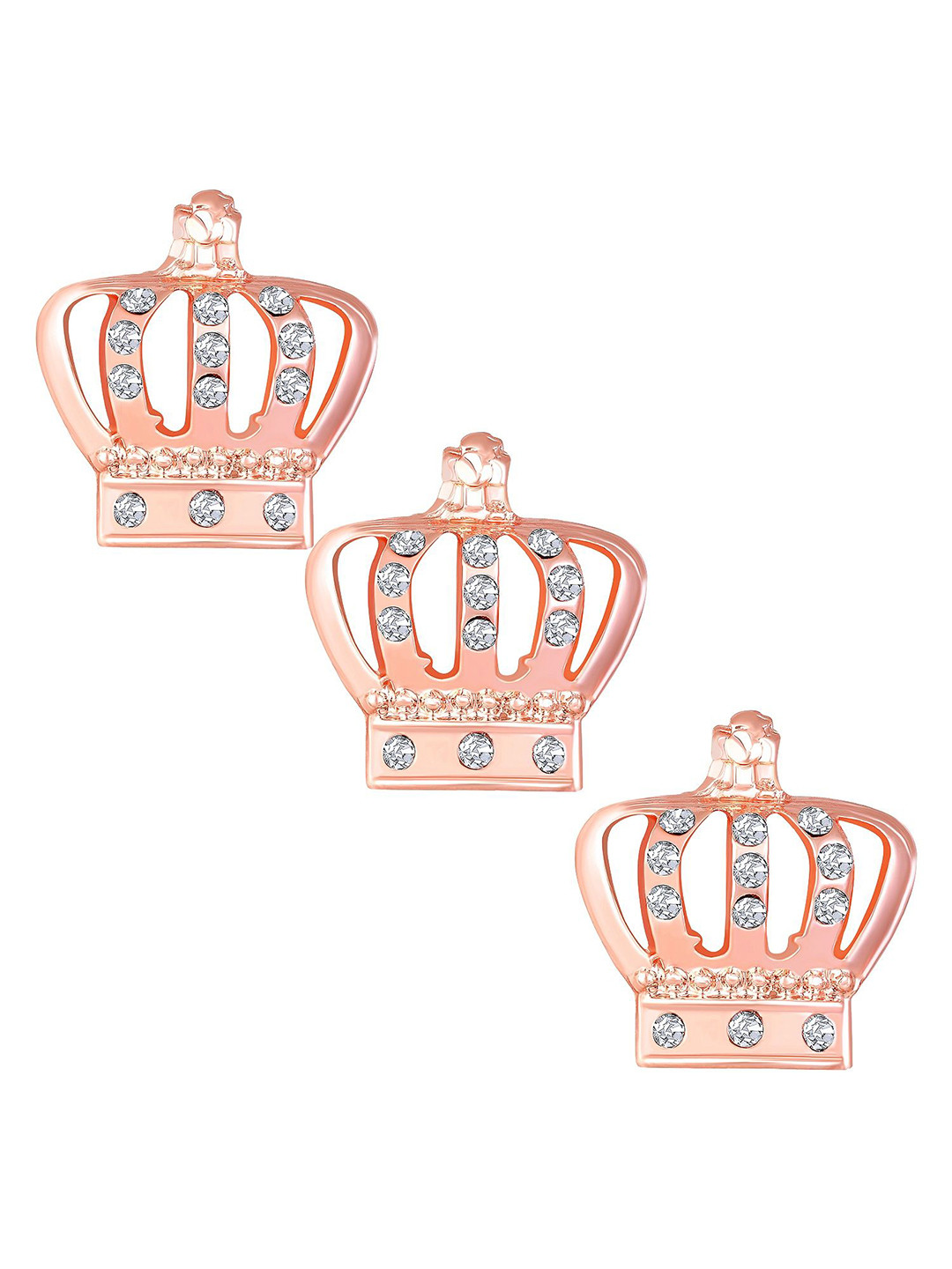 Mahi Set of 3 Elegant Crown Brooch  Collor Pin