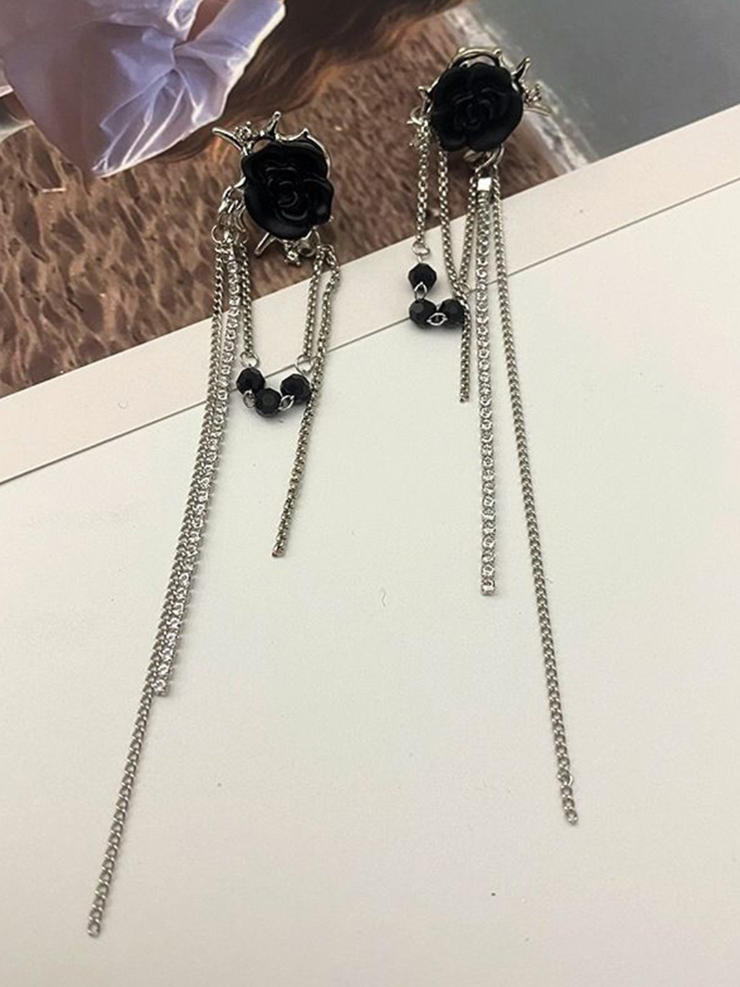 DressBerry Amercian Diamond Silver-Plated Korean Floral Drop Earrings