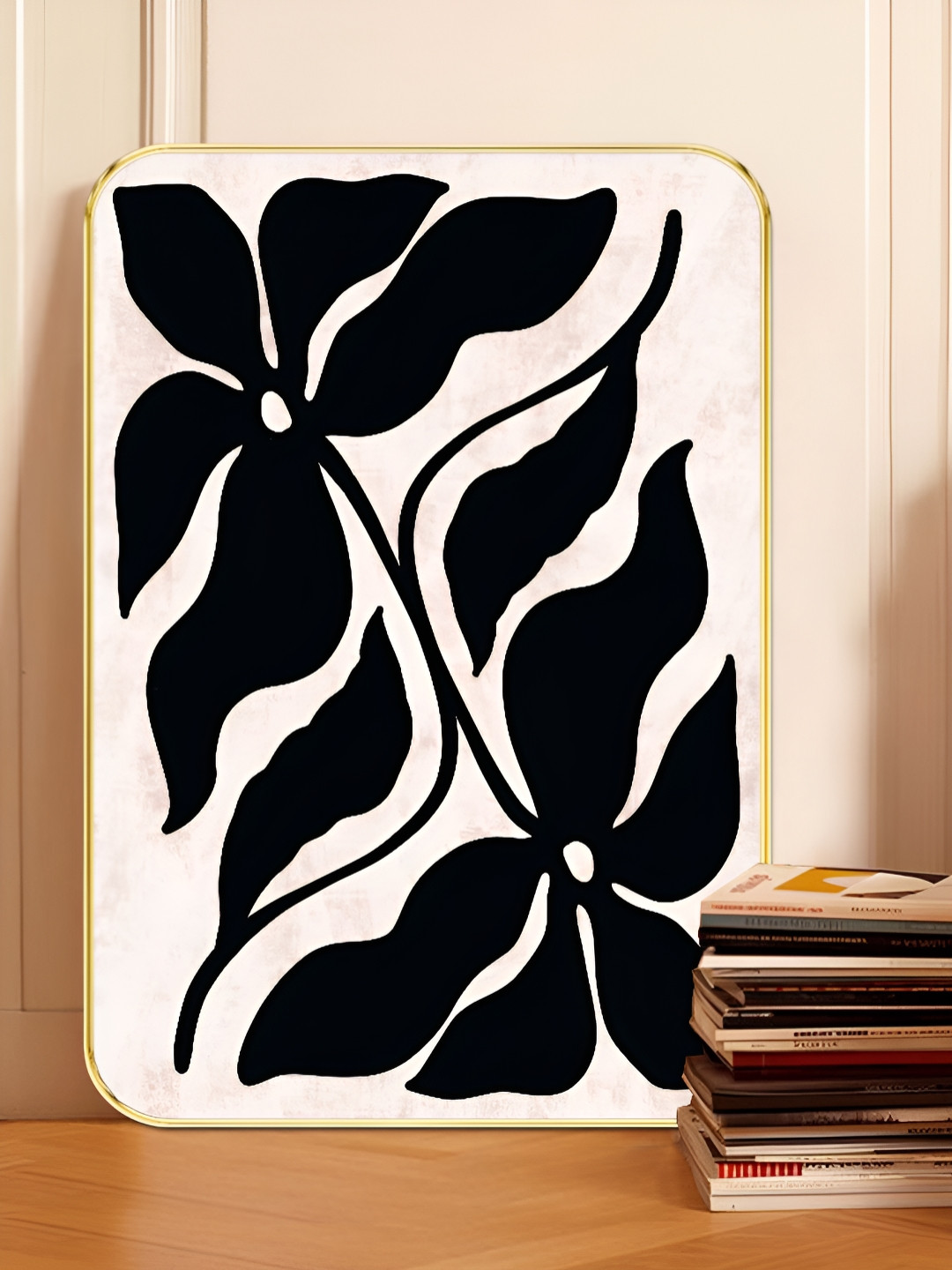 Myntra Elegant Homes White & Black Twin Abstract Flower & Leaf Wooden Painting Wall Art