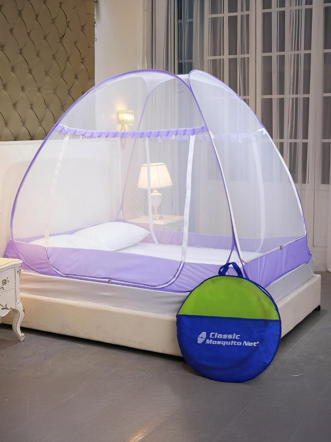 Classic Mosquito Net Purple & White King Size Tent Mosquito Net