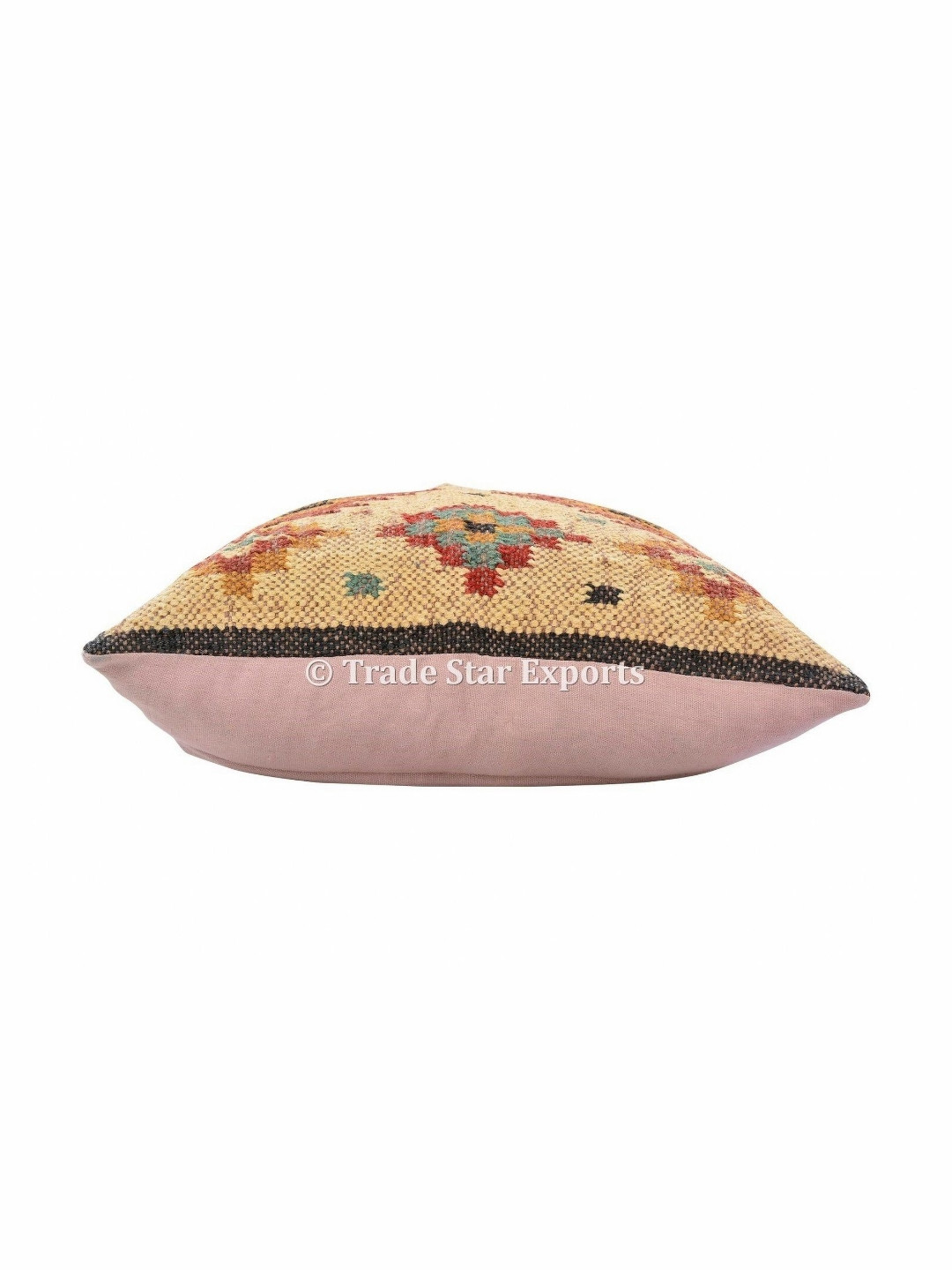 Trade Star Beige & Red 1 Pieces Abstract Jute Cotton Square Pillow Covers