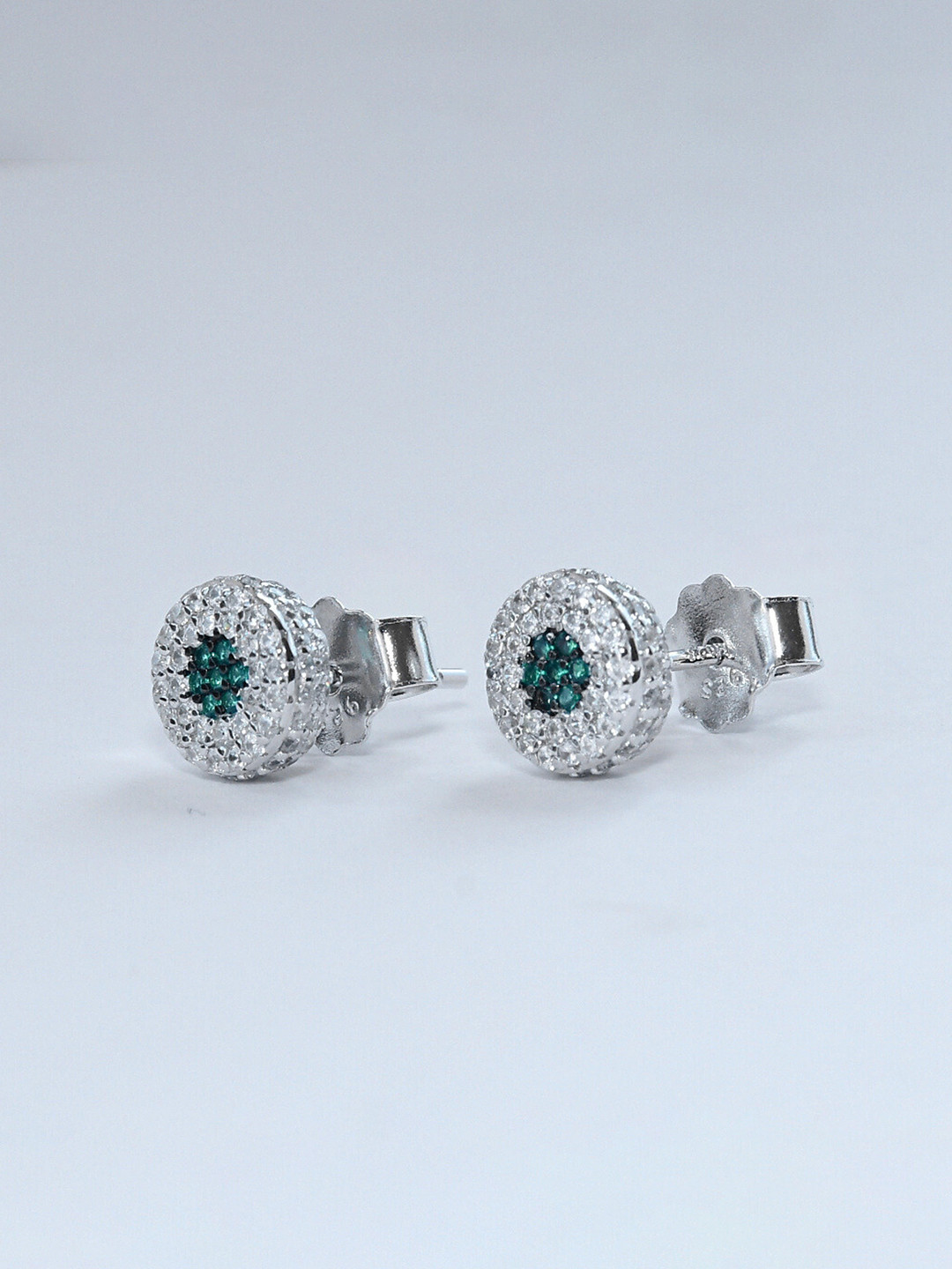 Satlaa 92.5 Sterling Silver Vintage Style Diamond Circular Studs Earrings