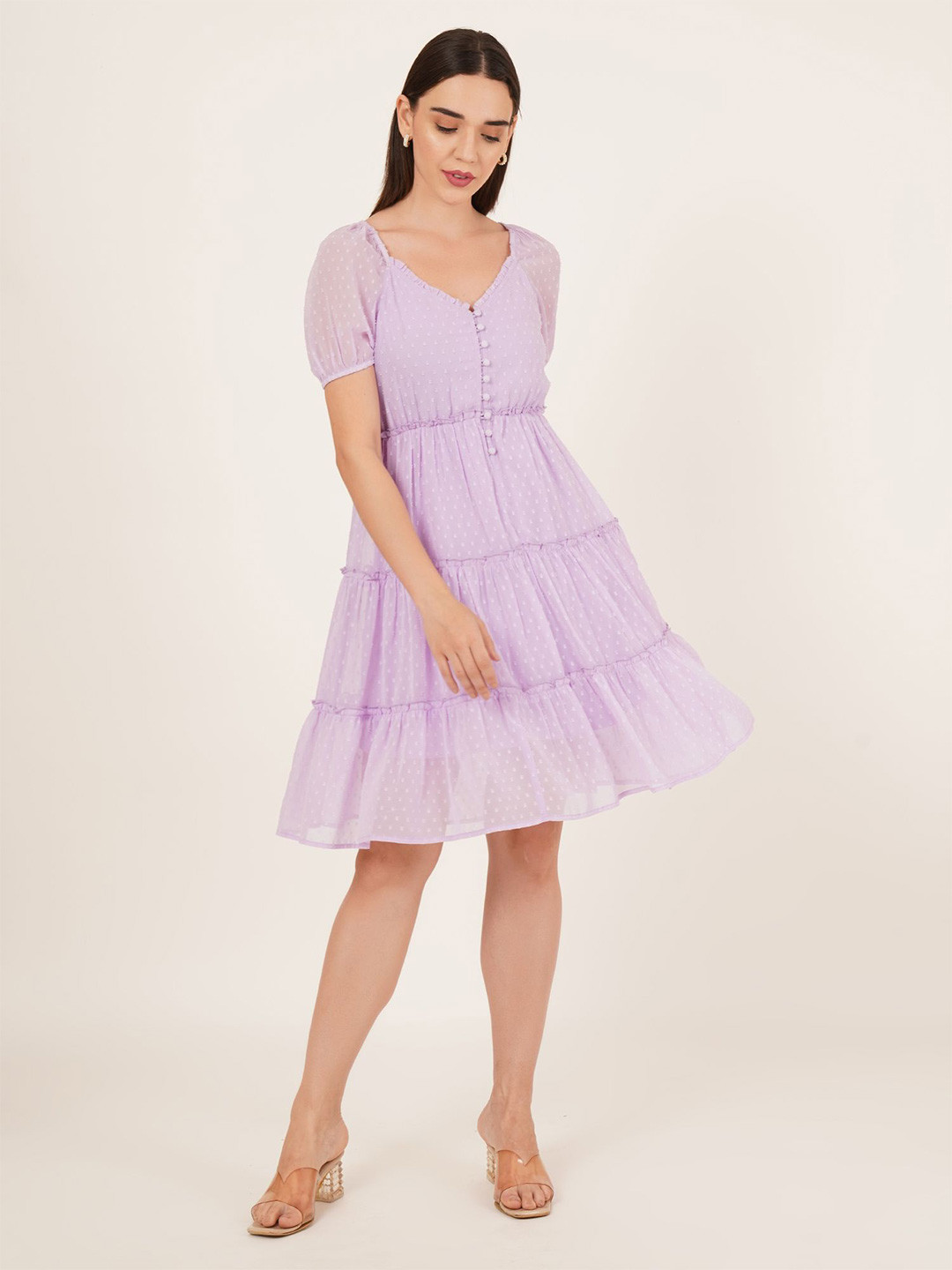 IX IMPRESSION V-Neck Georgette A-Line Dress