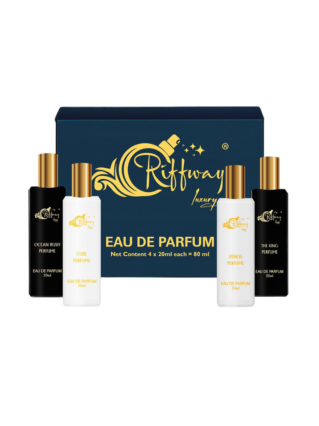 riffway Set Of 4 Ocean Rush- Cube- The King- Venus Long Lasting Eau De Parfum- 20 ml Each