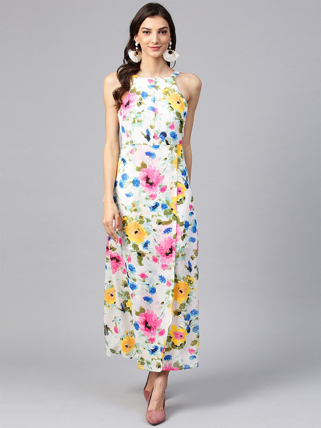 Zima Leto Print Off-Shoulder Sleeveless Dress