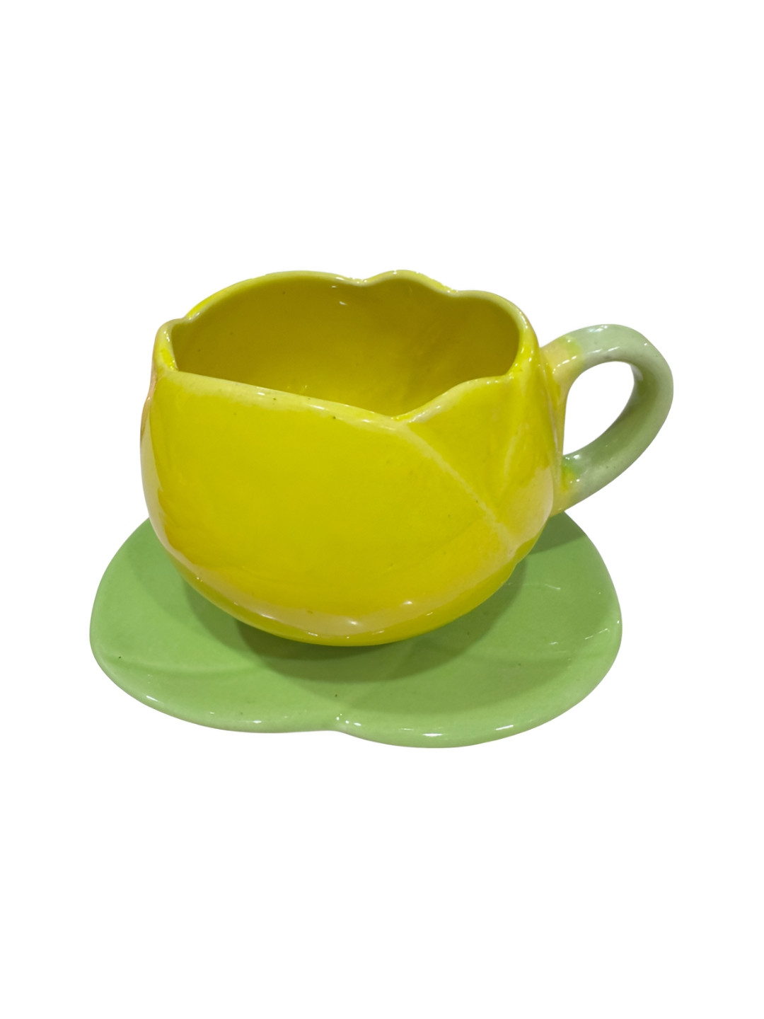 Dainty Little Shop Yellow & Green Tulip Ceramic Mug & Saucer Set