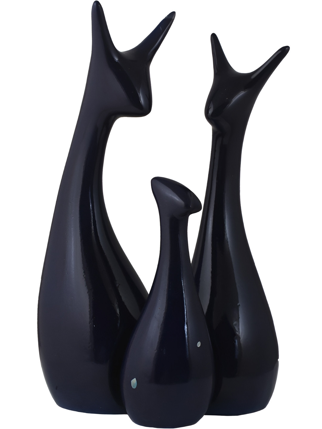 Aura Electroplating Cat Black Polyresin Natural Living Room Set of 3 Medium Showpieces - 10.2 Inches