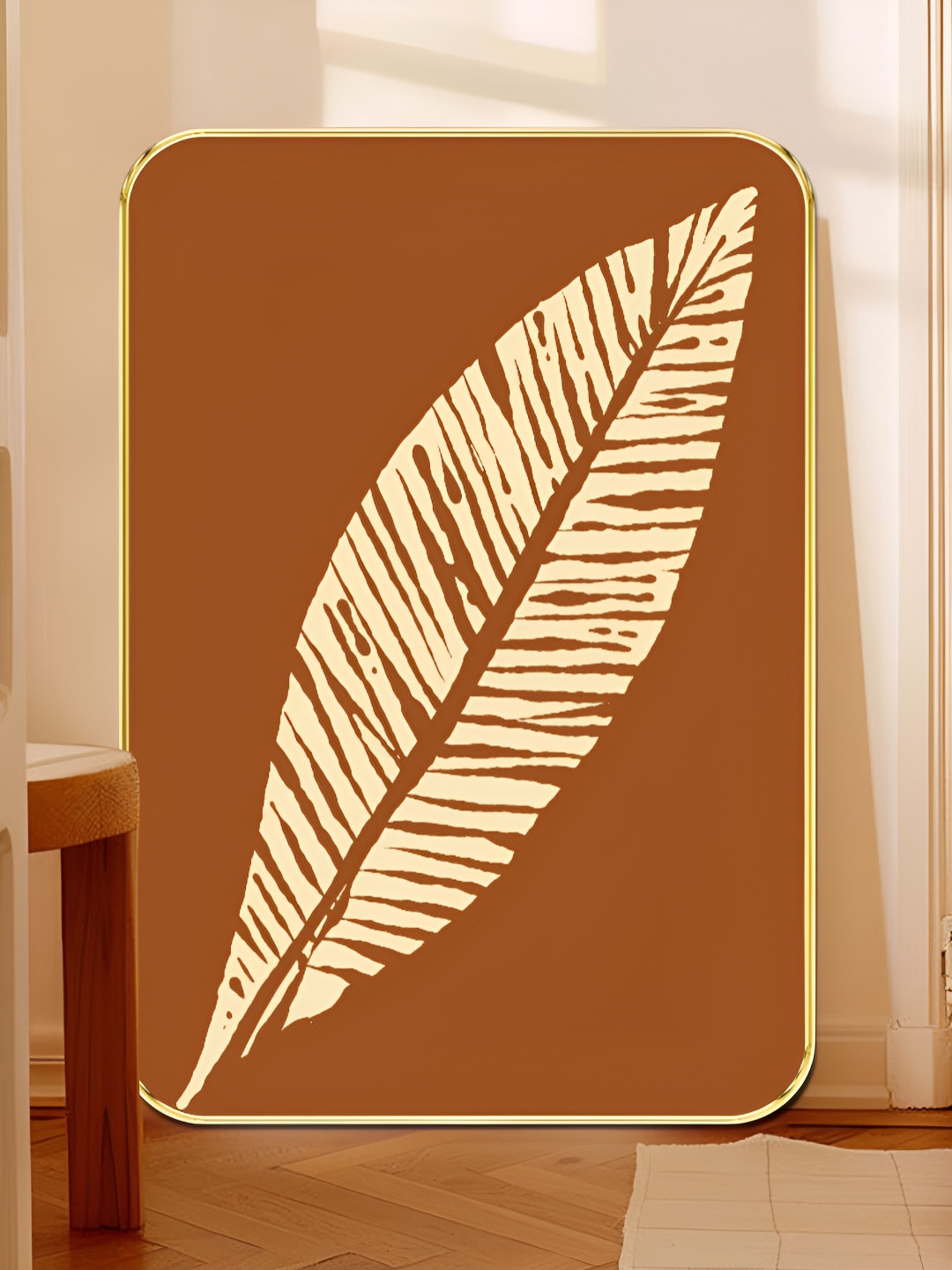 Myntra Elegant Homes Brown & White Boho Feather Wooden Wall Art