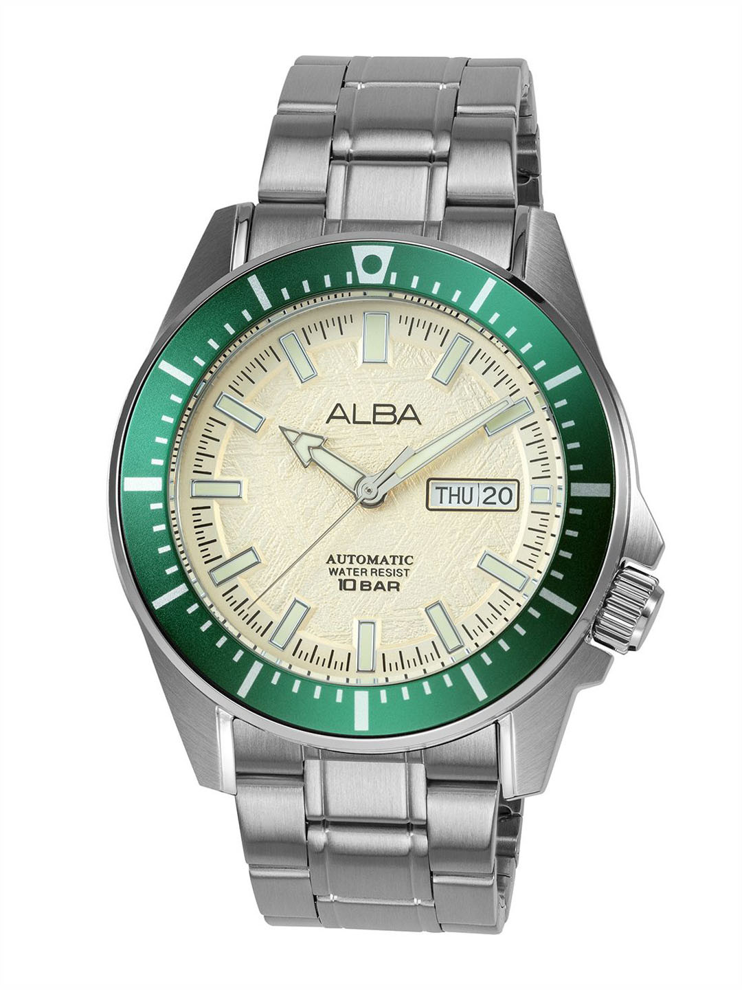 Alba by seiko Green Bezel and Beige Textured Dial Automatic Watch AL4719X1