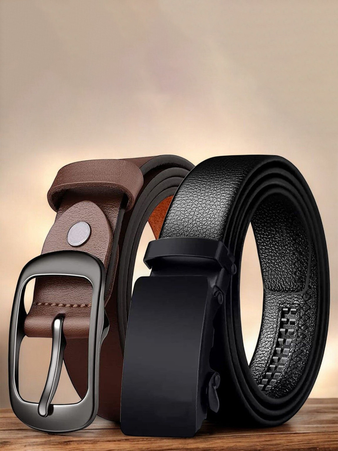 LOOPA Men Set of 2 Textured Leather Formal Belts