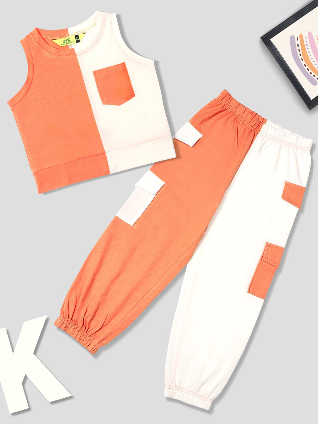 Tiara Girls Sleevelees Colourblocked Top with Joggers