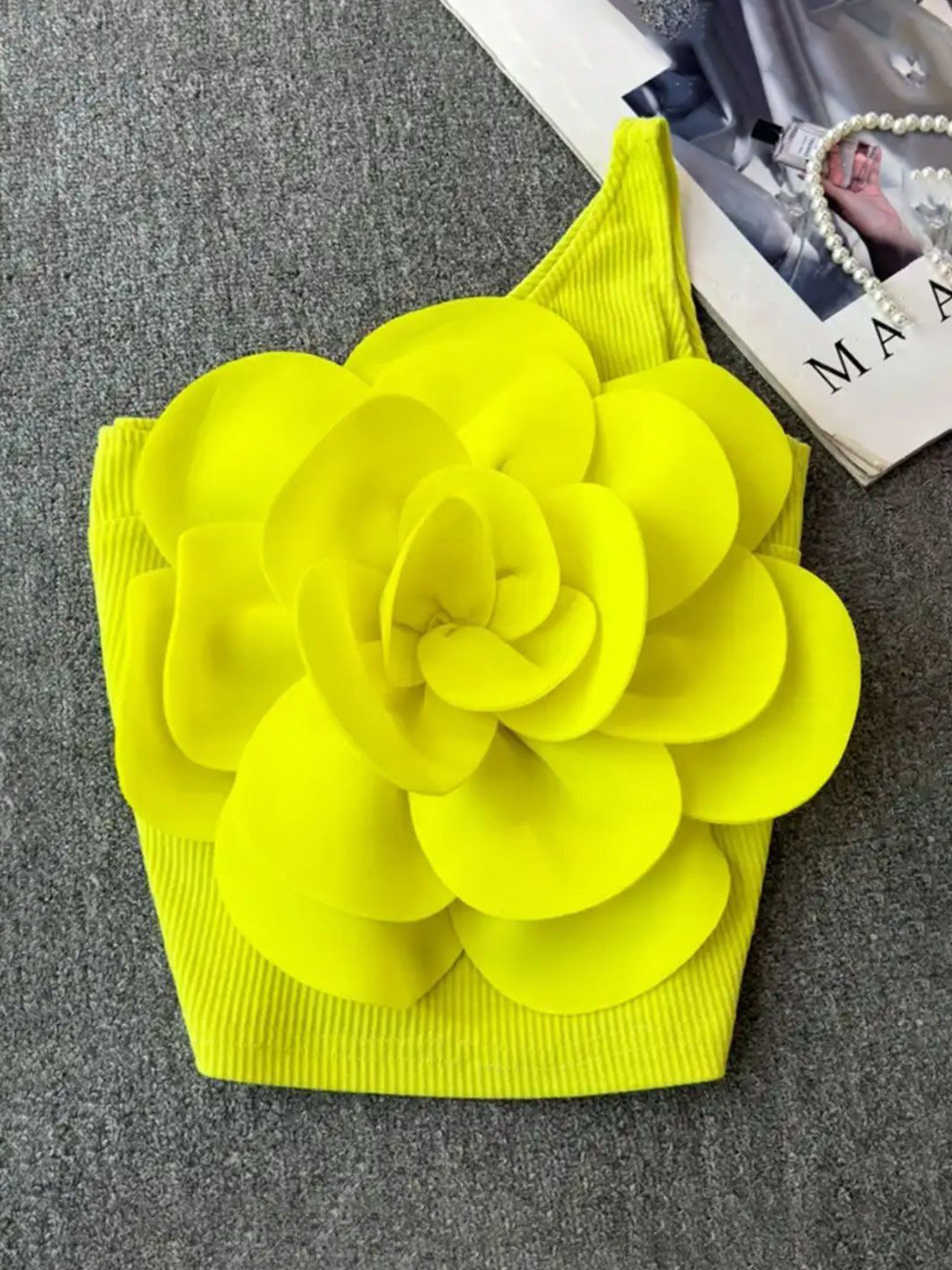 Miss Mosa By Akanksha  Neon Saly Rosette Oneshoulder Top
