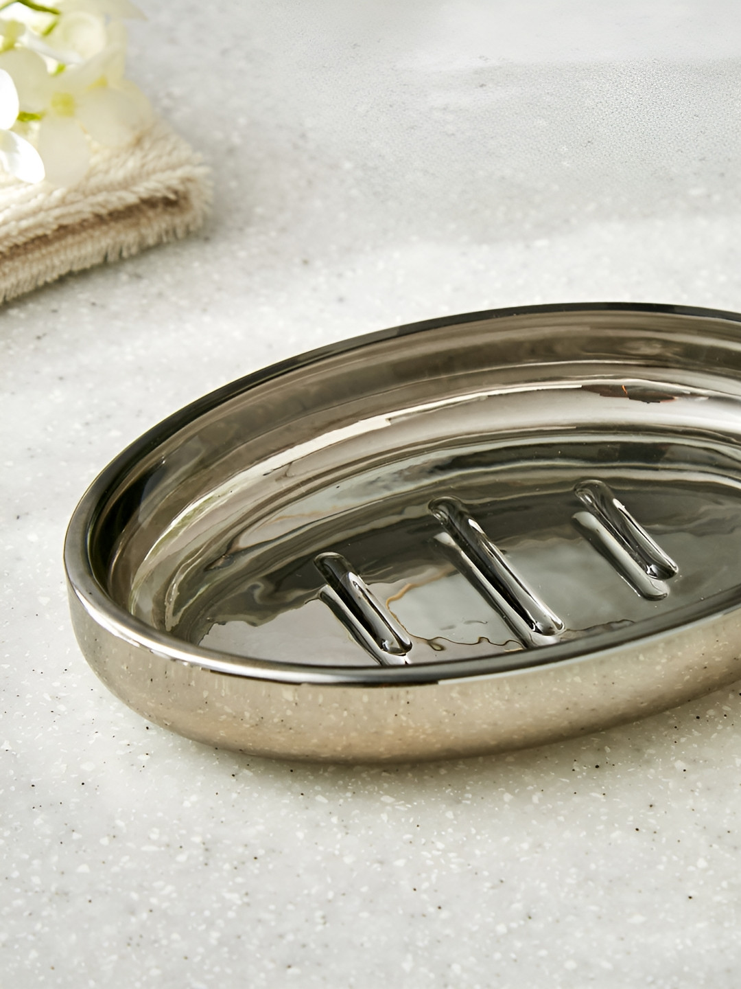 Home Centre Silver-Toned Solid Metal Soap Dish