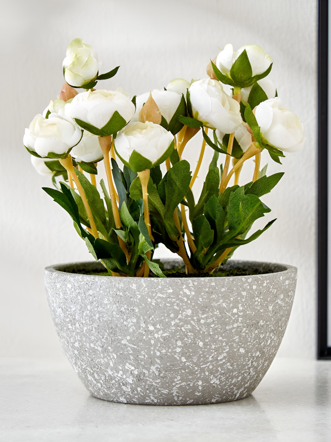Home Centre White 1 Pieces Peony Artificial Flower With Pot