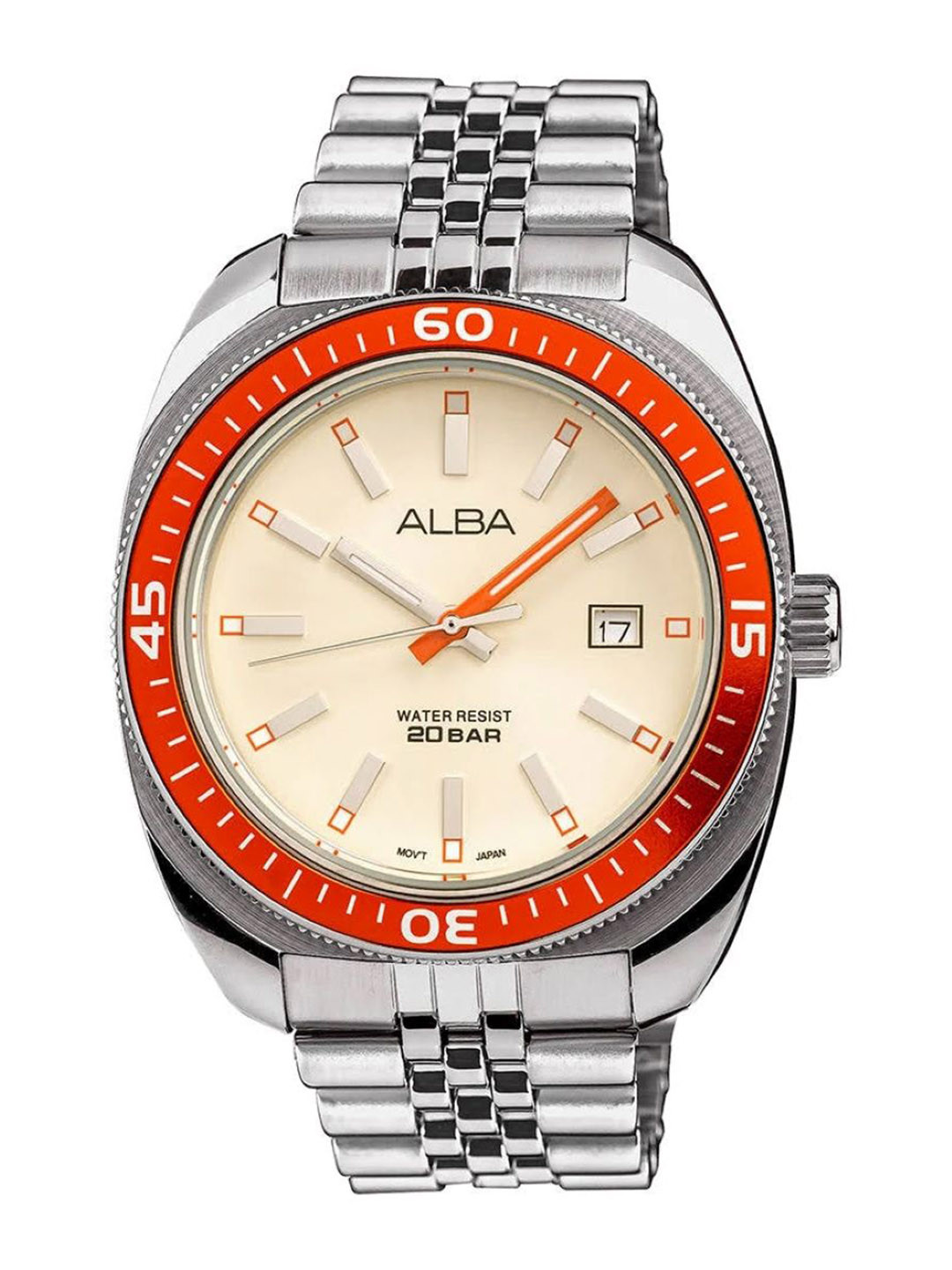 Alba by seiko Cream Dial Quartz Watch with Bright Orange Bezel AS9T89X1