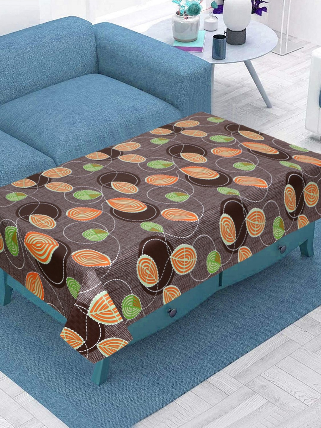 LooMantha Purple & Green Floral Printed Rectangle Waterproof Plastic 4-Seater Table Cover