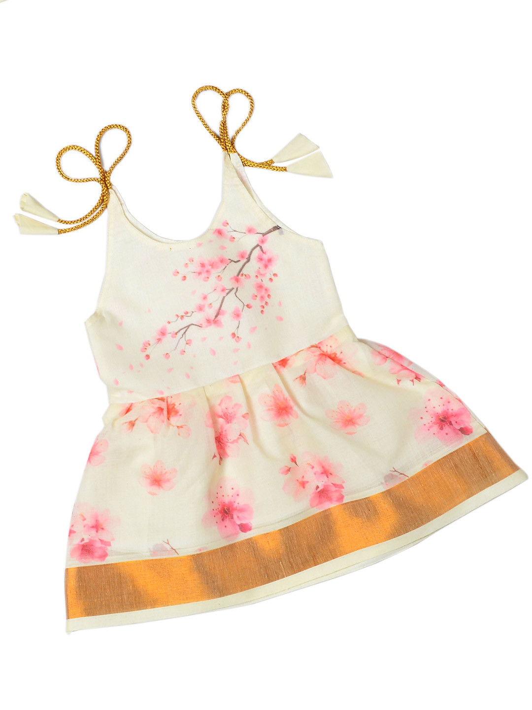 BAESD Girls Floral Printed Kerala Tissue Cotton Onam Dress