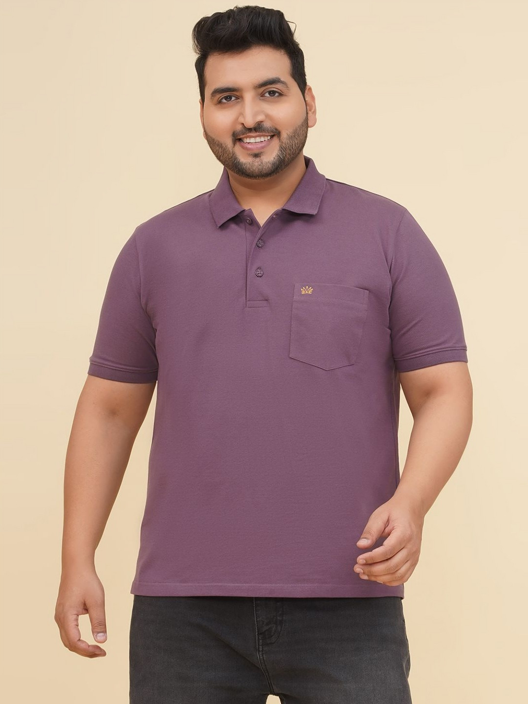 John Pride Plus Size Polo Collar Pocket Detail Pure Cotton T-Shirt