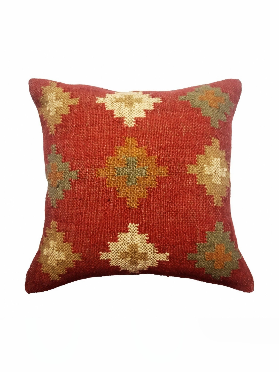 Trade Star Red & Mustard 1 Pieces Jacquard Jute Cotton Square Pillow Covers
