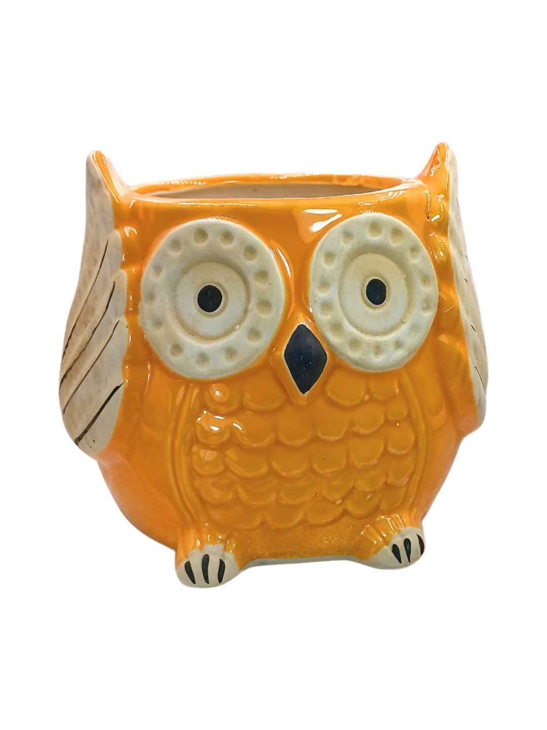 INDIA MEETS INDIA Orange-Colored & White Decorative Ceramic Owl Planter