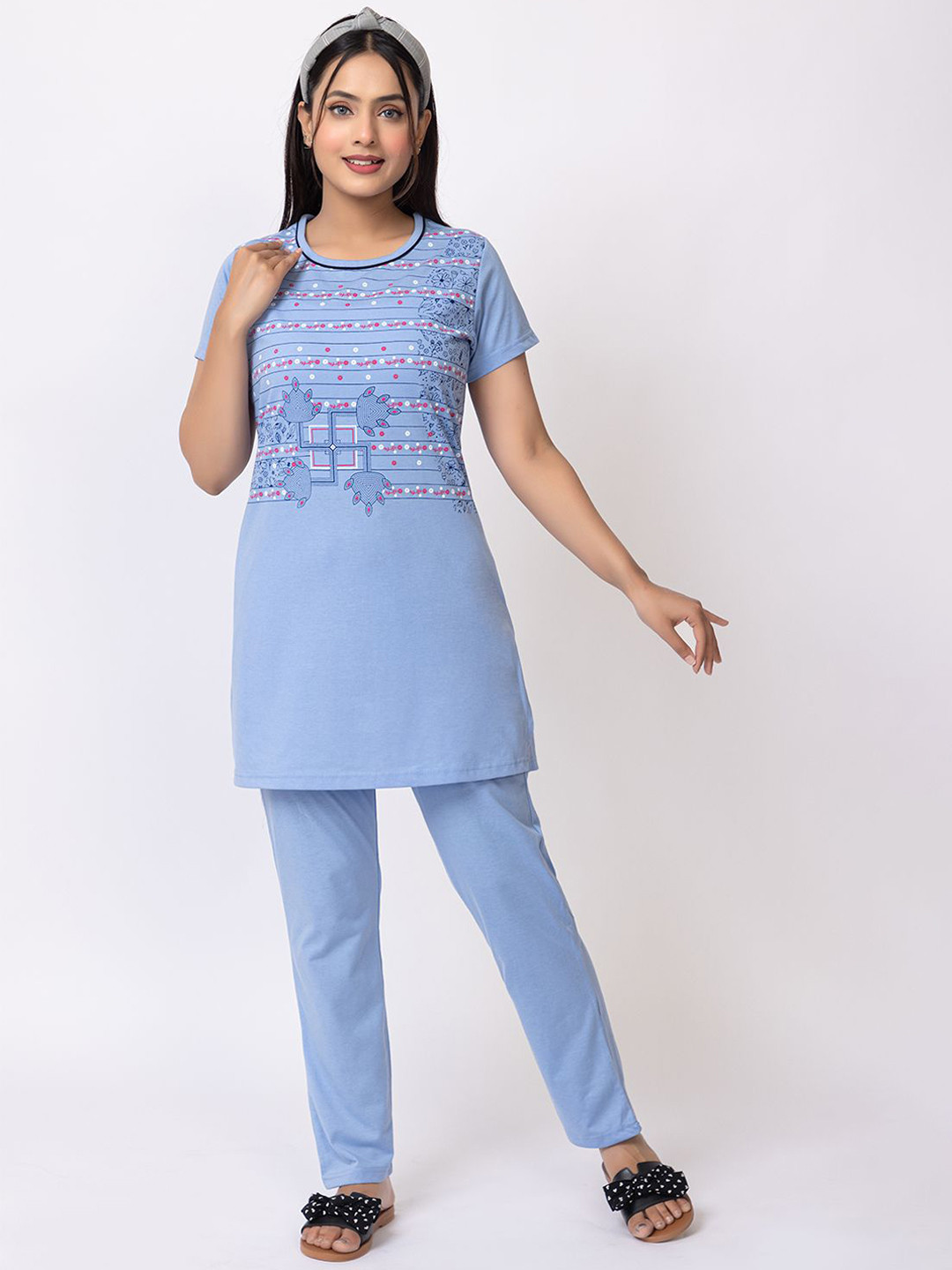 Bell Paper Women Conversational Printed Pure Cotton Night suit