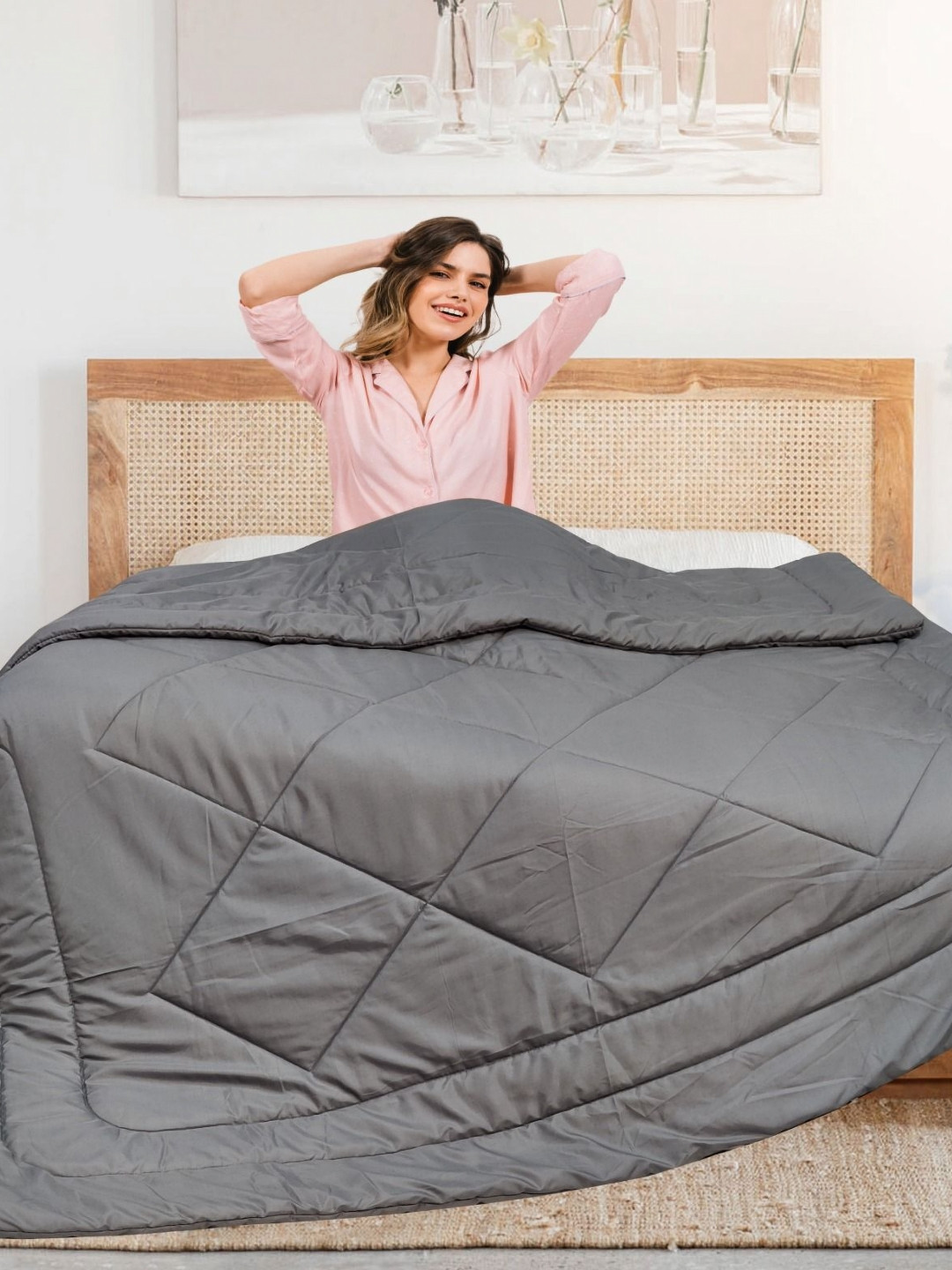 Aura Grey 300 GSM Microfiber AC Room Double Bed Comforter