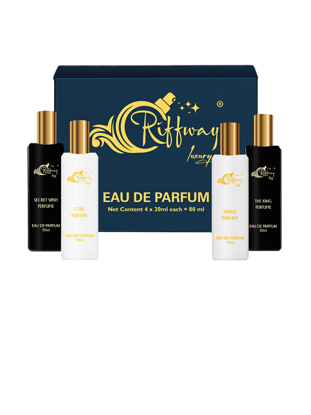 riffway Set Of 4 Venus Cube Sunshine Essence & The King Long Lasting EDP - 20 ml Each